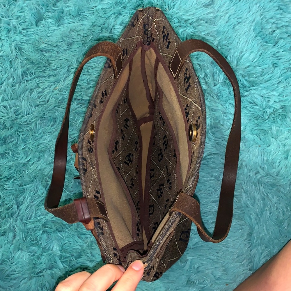 Dooney & Bourke Monogram Tassel Dark Brown Canvas Bucket Bag - Picture 5 of 13